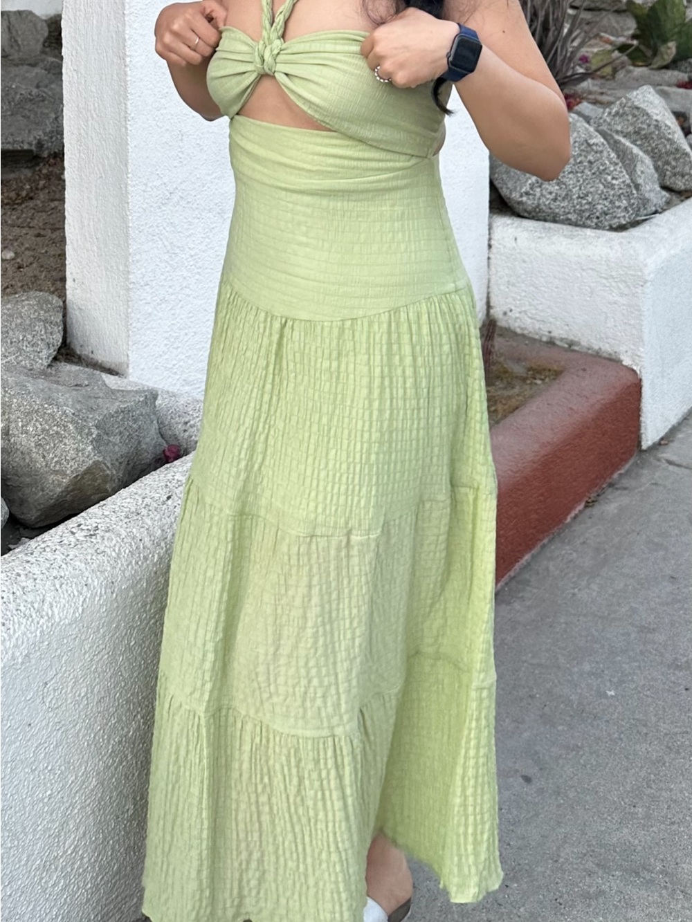SHEIN Light Green Tiered Maxi Dress